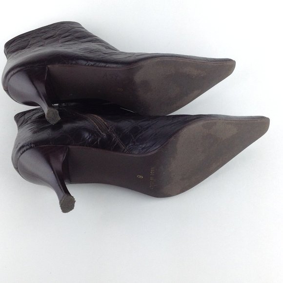 A. Giannetti Brown Croc Embossed  Italian Ankle Booties - Picture 8 of 16